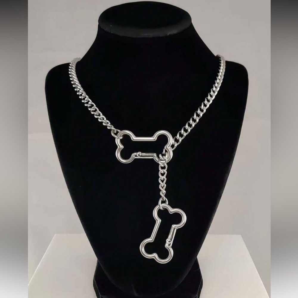 Silver Dog Bone Chain Collar
